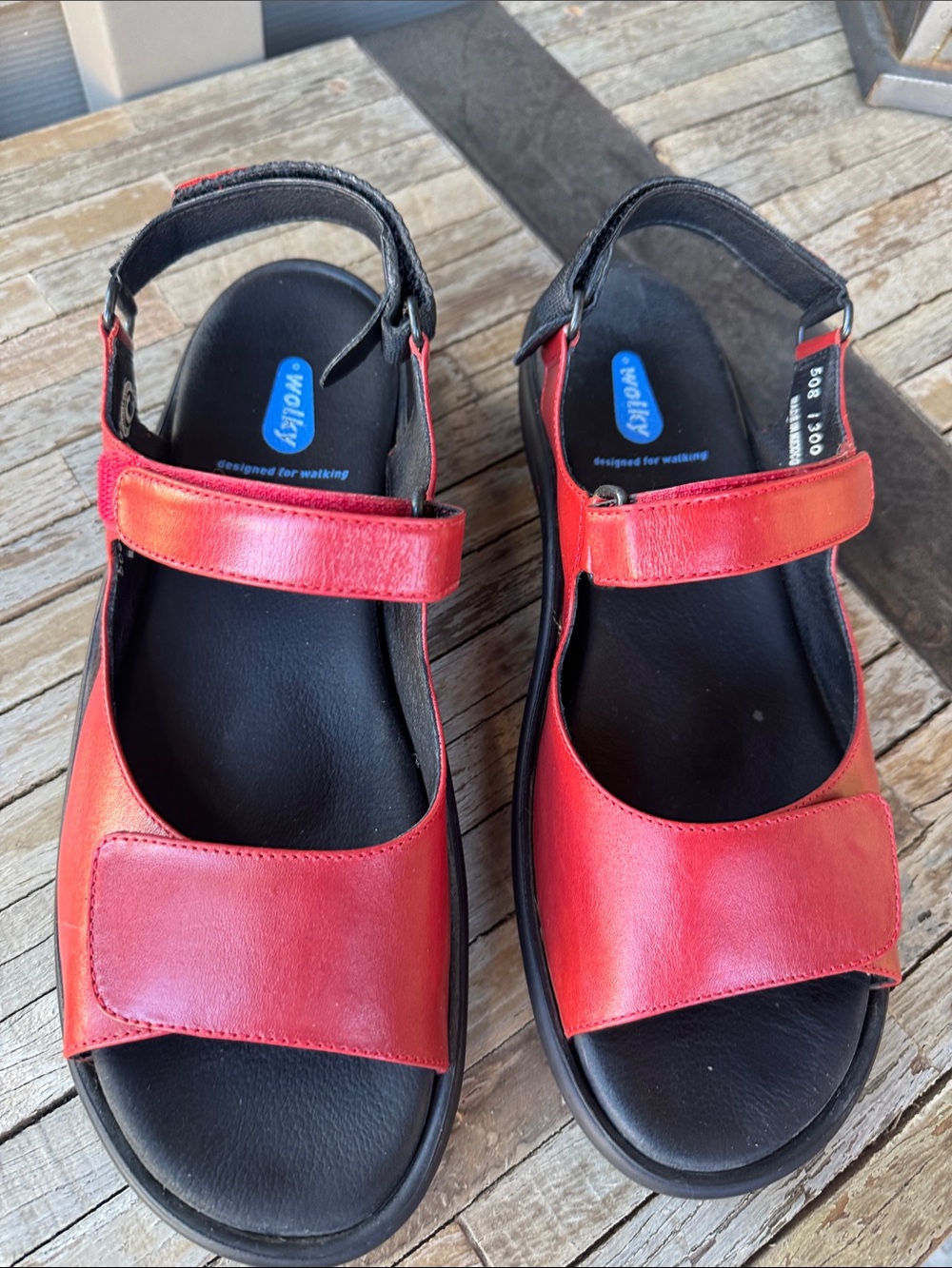 Wolky Velcro adjustable walking sandals shoes Womens 43/12 Red Leather comfort